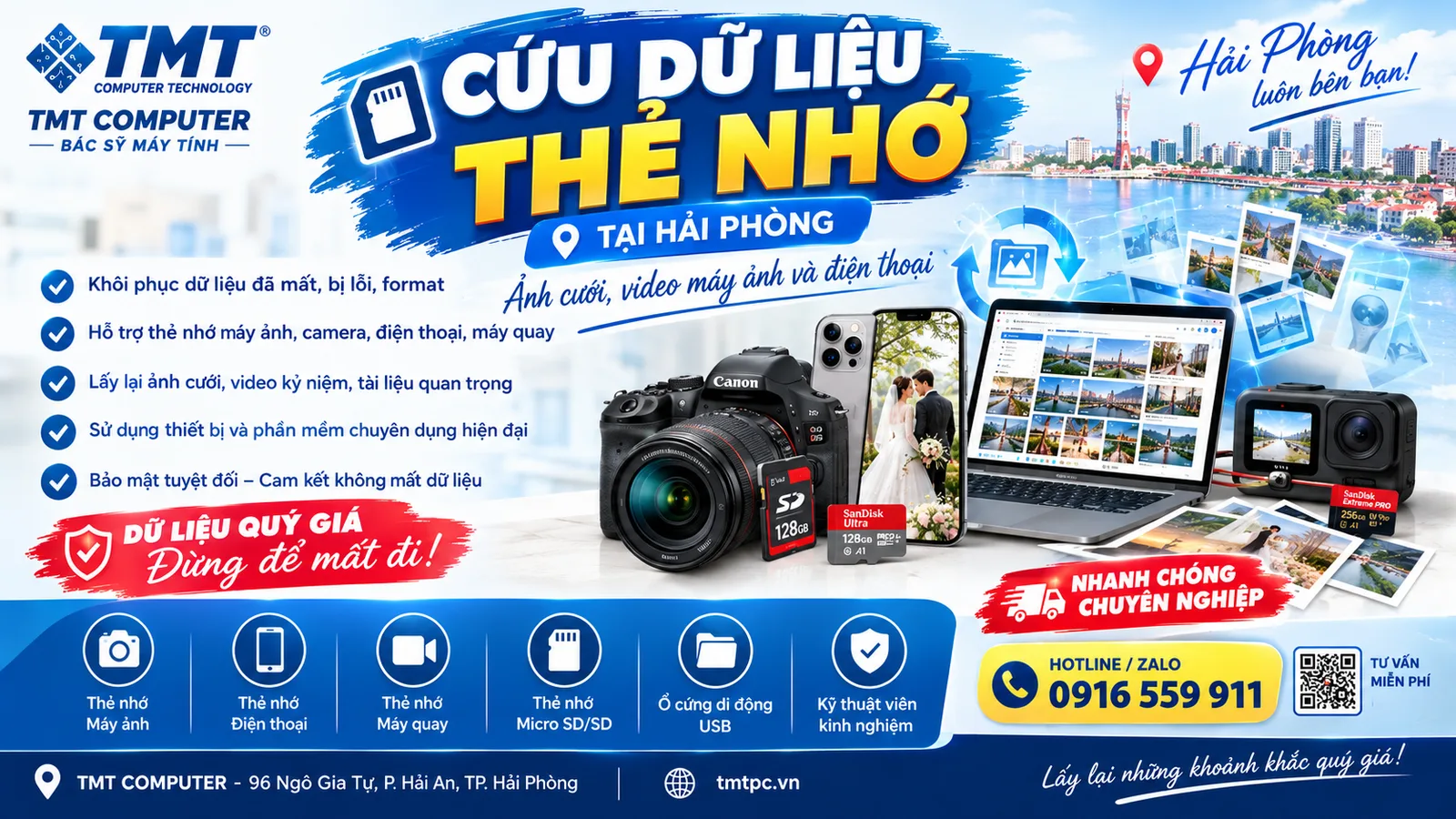 Cứu dữ liệu thẻ nhớ tại Hải Phòng — ảnh cưới, video máy ảnh và điện thoại