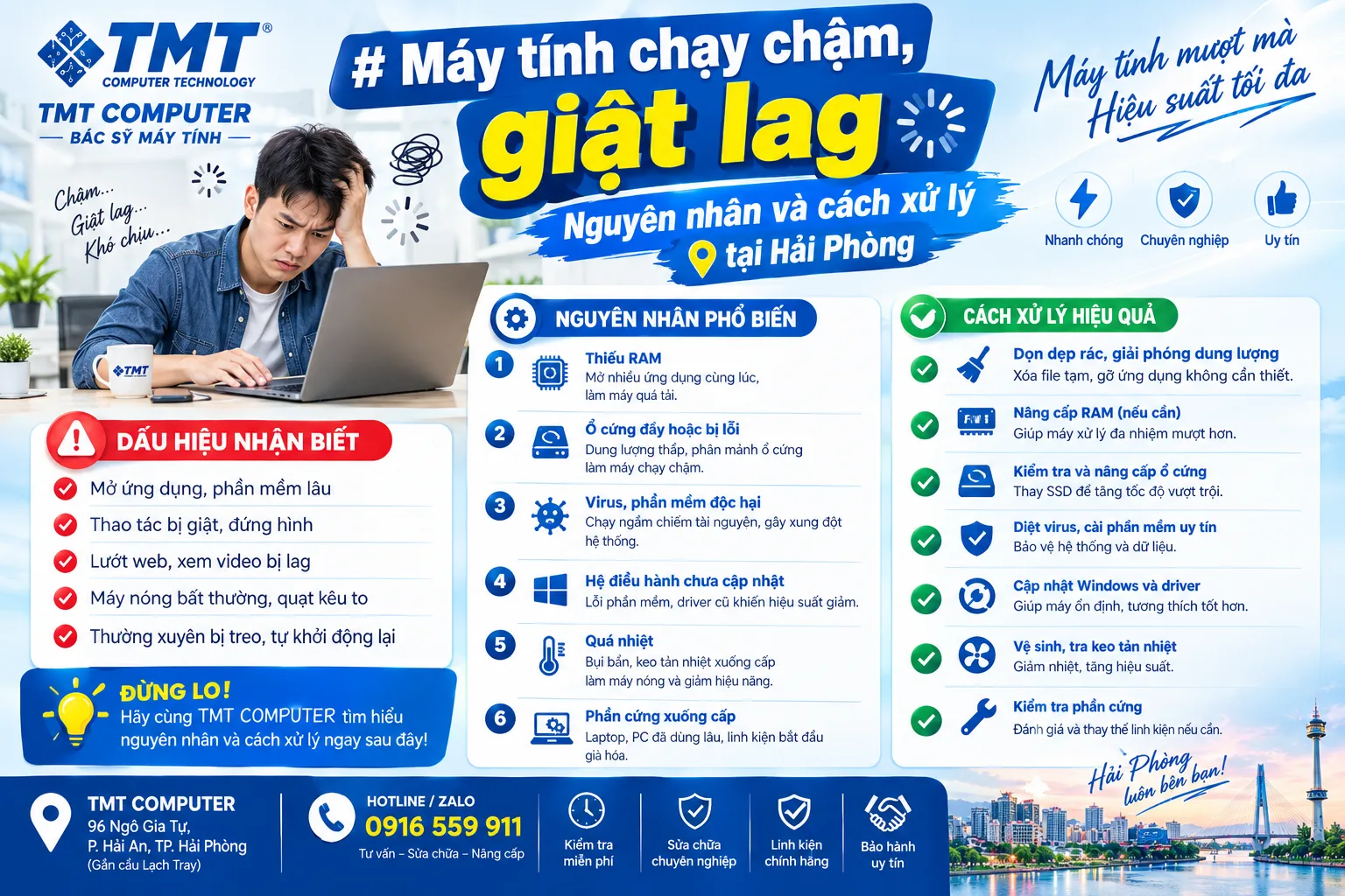 Máy tính chạy chậm, giật lag — nguyên nhân và cách xử lý tại Hải Phòng