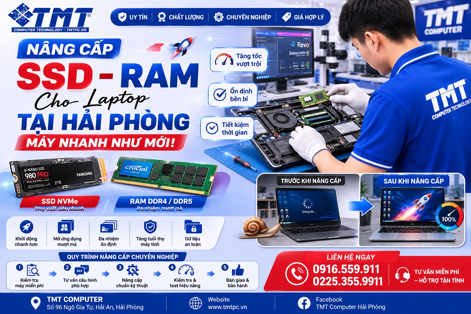 Nâng Cấp SSD – RAM Cho Laptop Tại Hải Phòng — Máy Nhanh Như Mới | TMT Computer