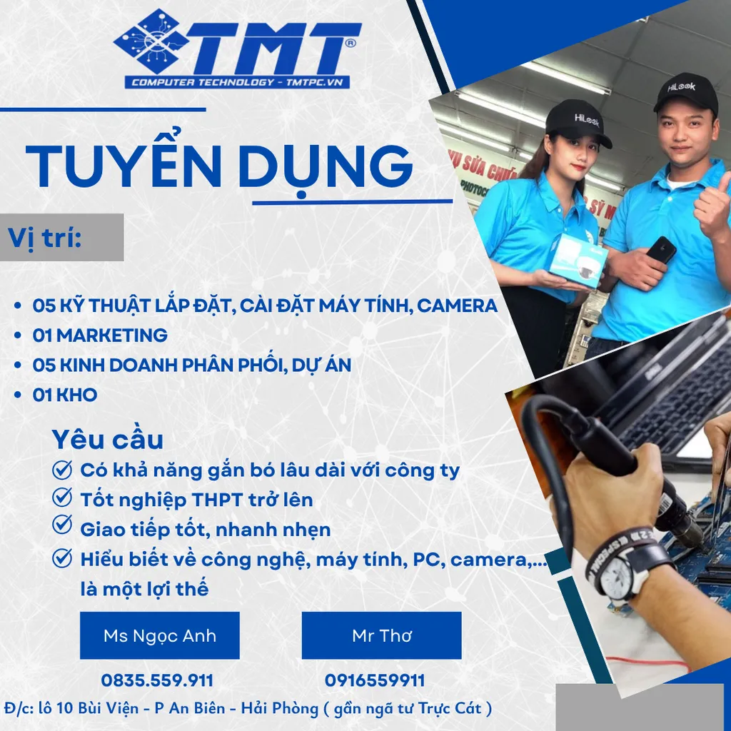 TUYỂN DỤNG NHÂN SỰ THÁNG 8 CƠ HỘI VIỆC LÀM TẠI TMT COMPUTER